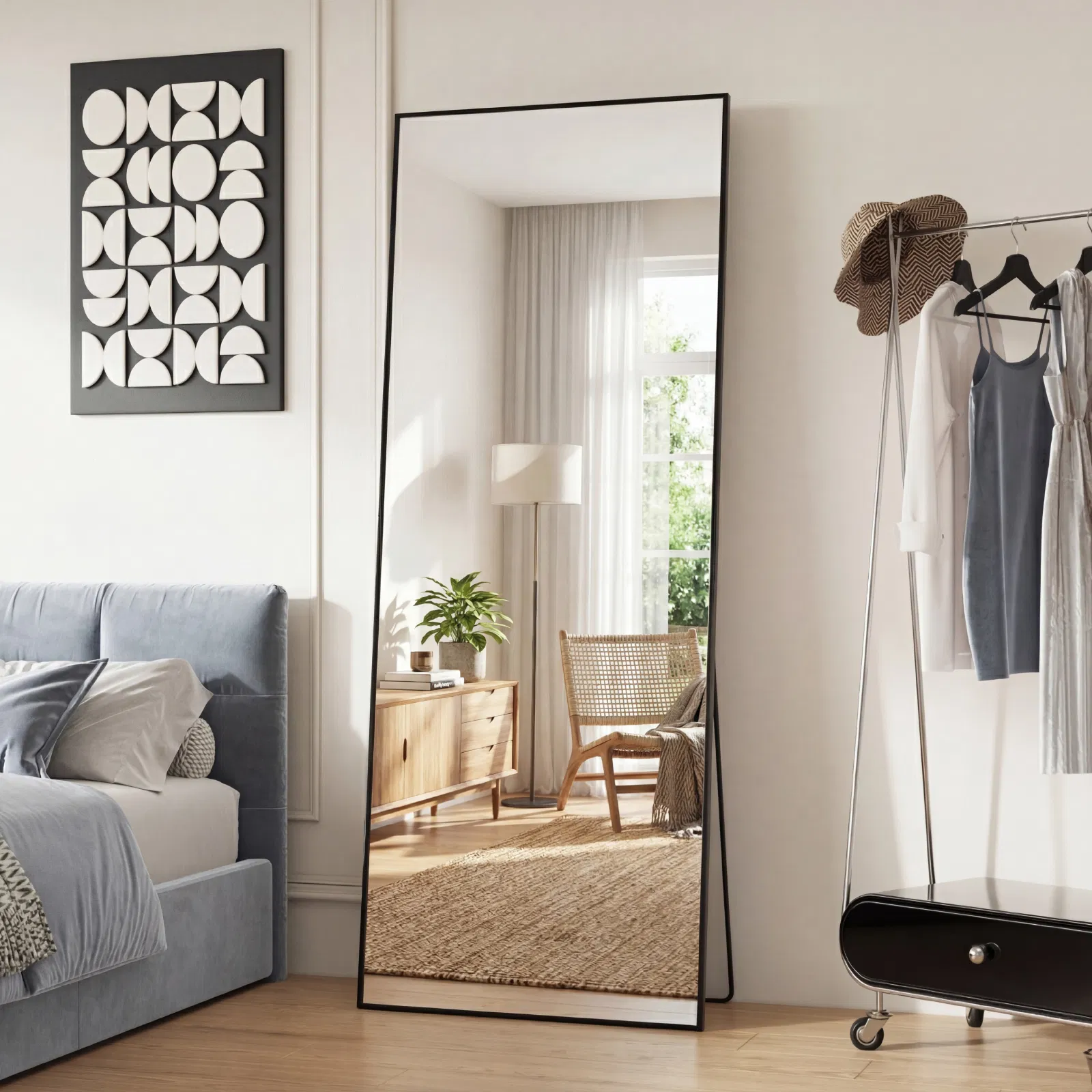 58"x19" Full Length Mirror with Stand Floor Mirror with Aluminum Alloy Frame Body Wall-Mounted Mirrors For Bedroom Bathroom image 3