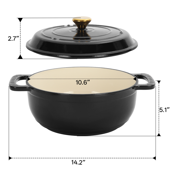 6QT Cast Iron Dutch Oven with Lid – Black Enamel Cooking Pot for Stovetop, Oven, Camping – Includes 2 Silicone Heat-Resistant Gloves-20