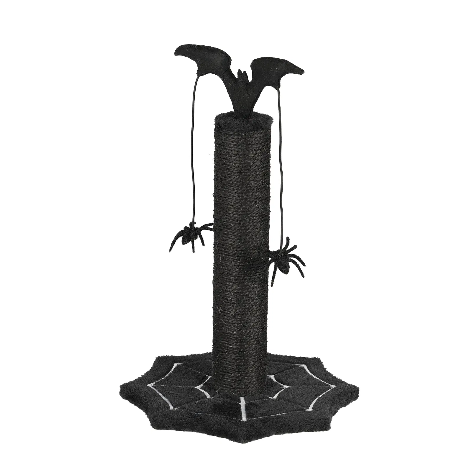 Gothic Cat Scratching Post with Spider Dangling Toys for Indoor Cats, Halloween Spooky Cat Scratcher with Cobweb Base, Black — 1