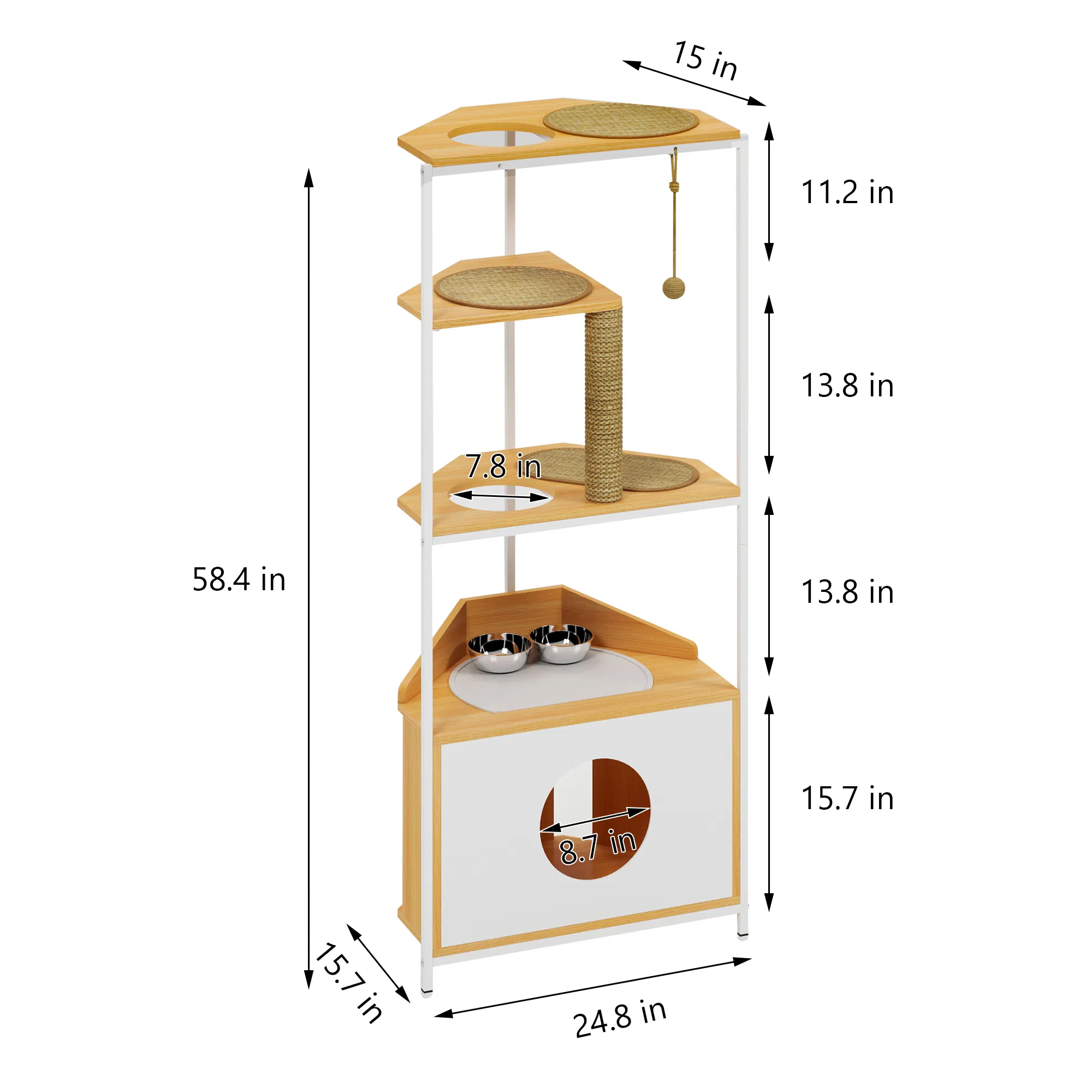 Corner Cat Tower, Cat Tree with Scratching Post, Cat Condo with Feeding Station and Climbing Platforms… image 18