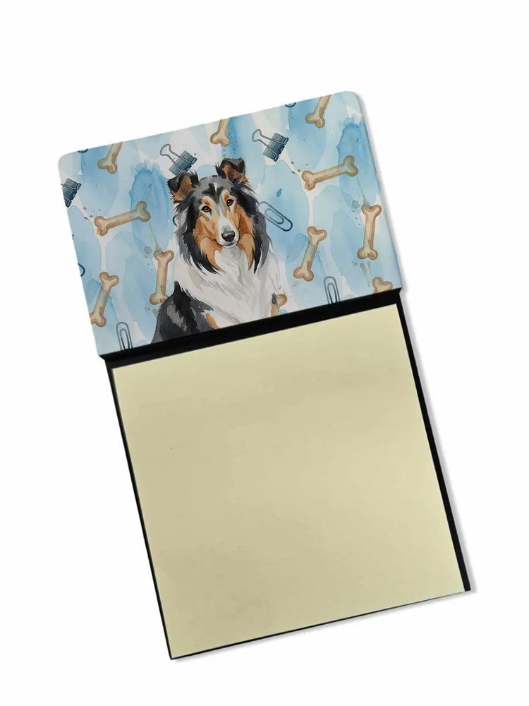 Tricolor Collie Coworker Watercolor Sticky Note Holder Refillable Dispenser Desk Accessory 3x3 Pad Gift · Default