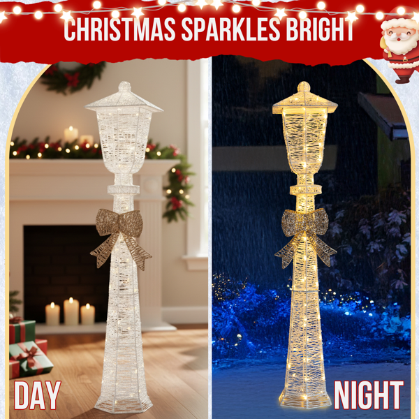 5FT Lighted Lamp Post with Bowknot Christmas Decorations, Pre-lit Holiday Decor with 110 Warm White LED Lights for Xmas Outdoor Indoor Decor Lighted Holiday Displays-20