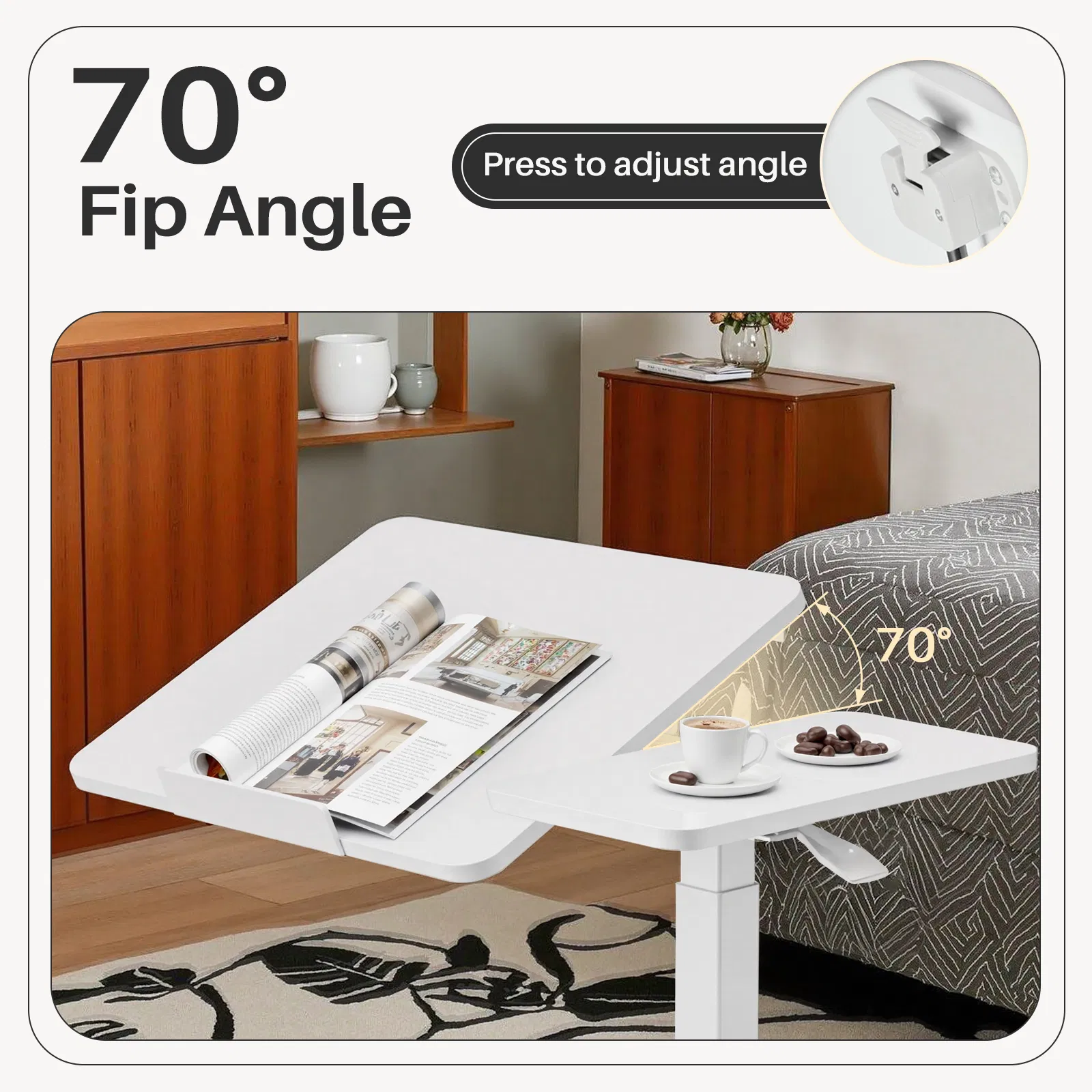Adjustable Overbed Table with Wheels, Mobile Rolling Laptop Desk, Tilting Bedside Table for Laptop, Bed… image 3