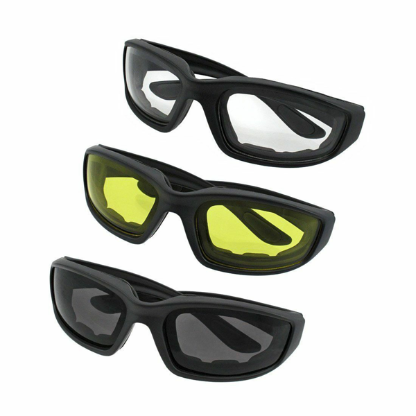 3 pairs  Motorcycle Sports Biker Riding Glasses Wind Resistant Eye Protection Women Men Sports Goggles Cycling Glasses Sunglasses Gray/Clear/Yellow-18