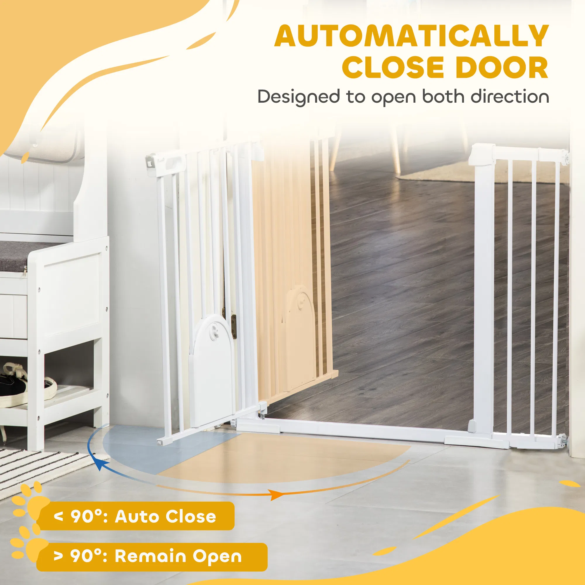 30"-52" Extra Wide Pet Gate Barrier with Small Door, 30"H Dog Gate with Safety Gate Barrier, Stair Pressure Fit, White — image 1