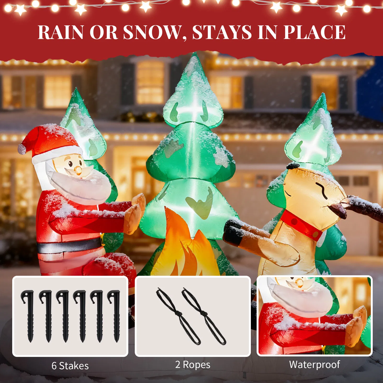 9FT Lighted Christmas Inflatable Decoration, Inflatable Santa and Reindeer Around Campfire, Funny Blow Up… image 5