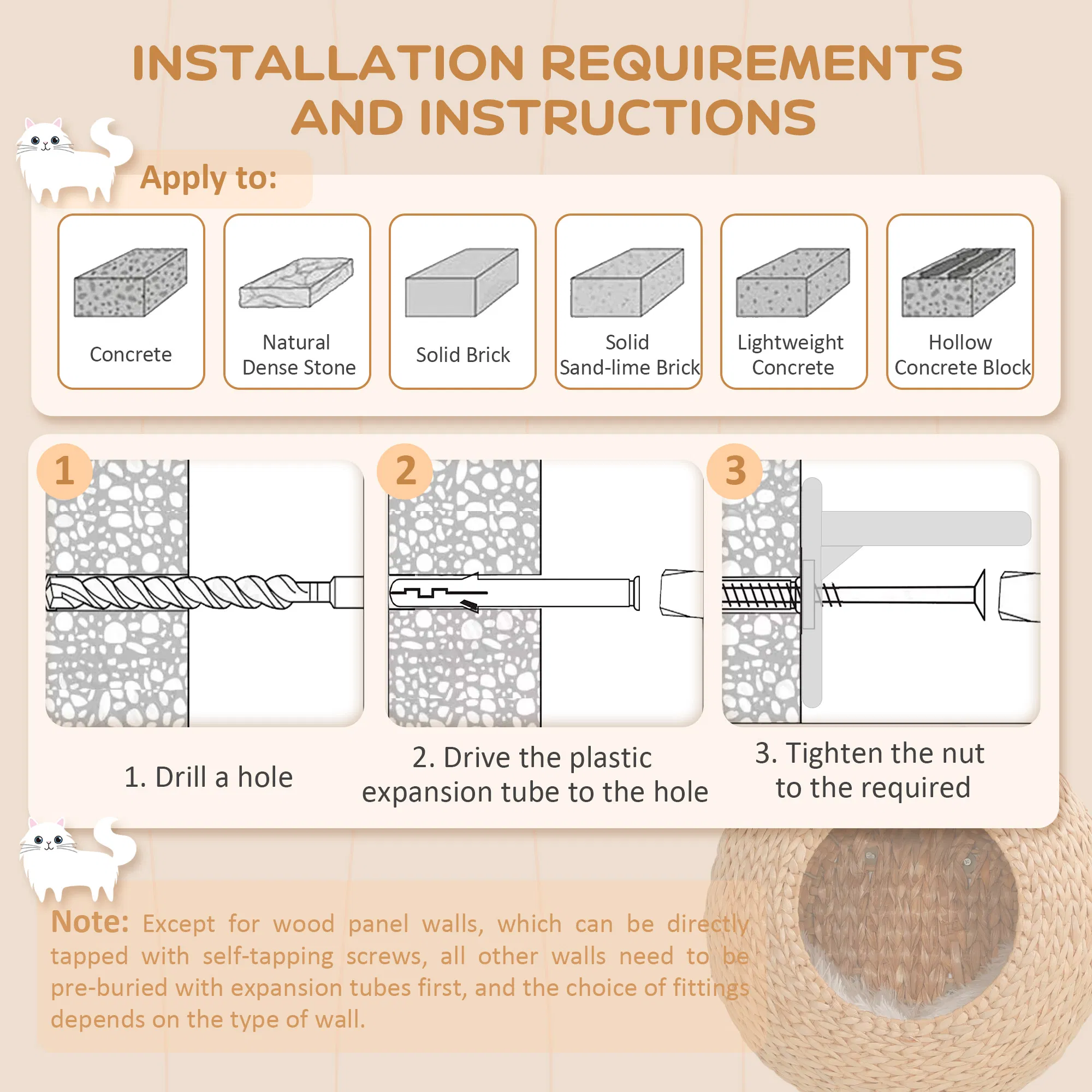 Cat Wall Shelf with Washable Cushion, Wall Mounted Cat Condo Furniture for Indoor Kittens, Beige — image 1