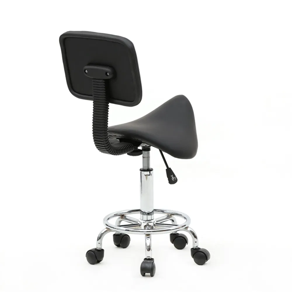 Saddle Shape Adjustable Salon Stool with Back Black image 17