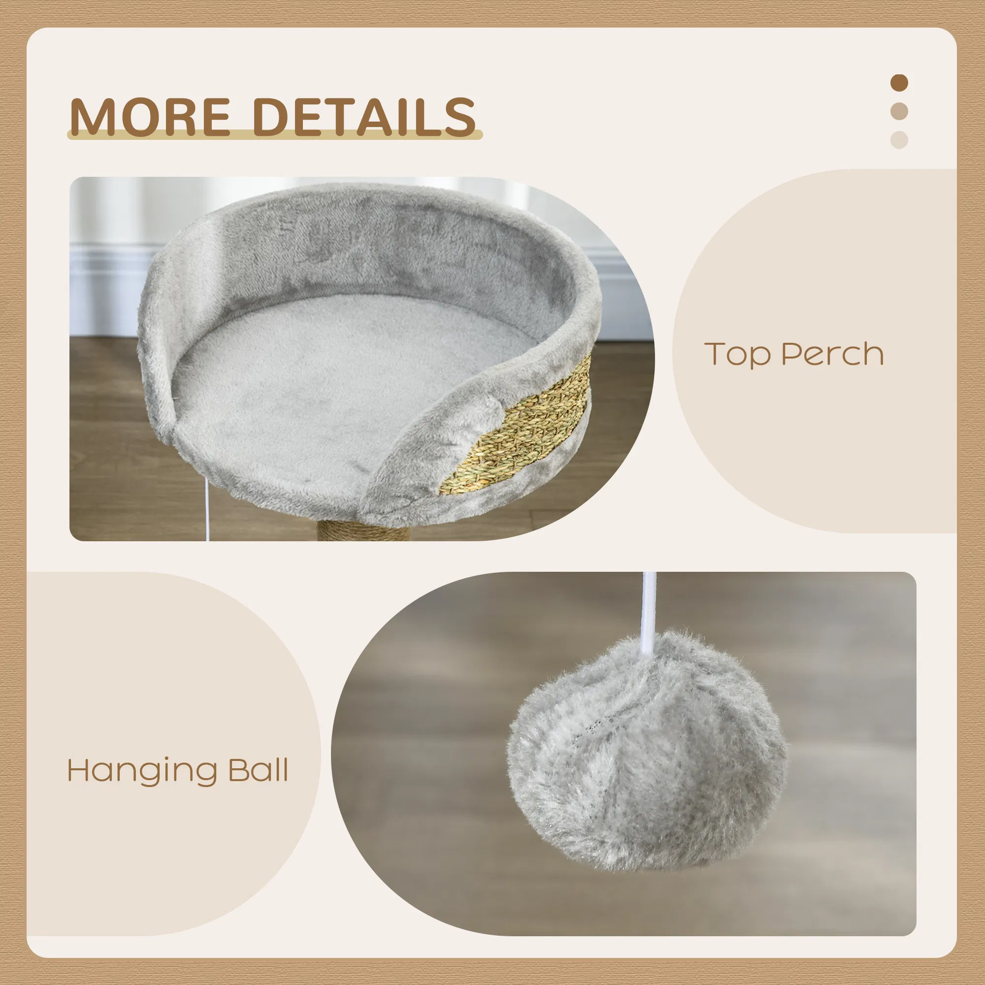 Cat Tree with Scratching Post, Toy Ball, Perch, Small Cat Tower for Indoor Cats - 16" x 16" x 19", Grey — image 1