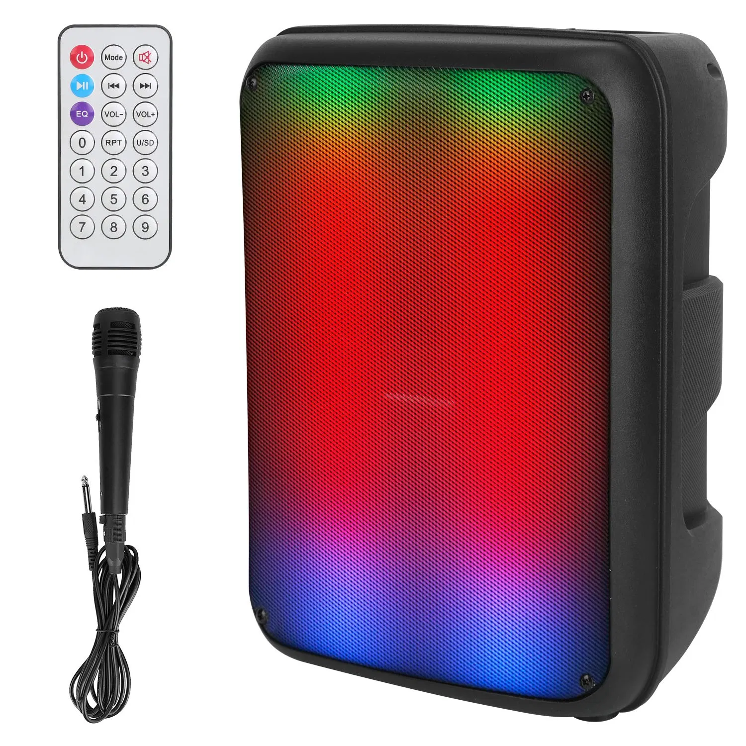Portable Wireless Party Speaker 8in Colorful Lights DJ PA System with TWS Function FM Radio USB MMC Card Reading Aux In Recording Function Mic — 1