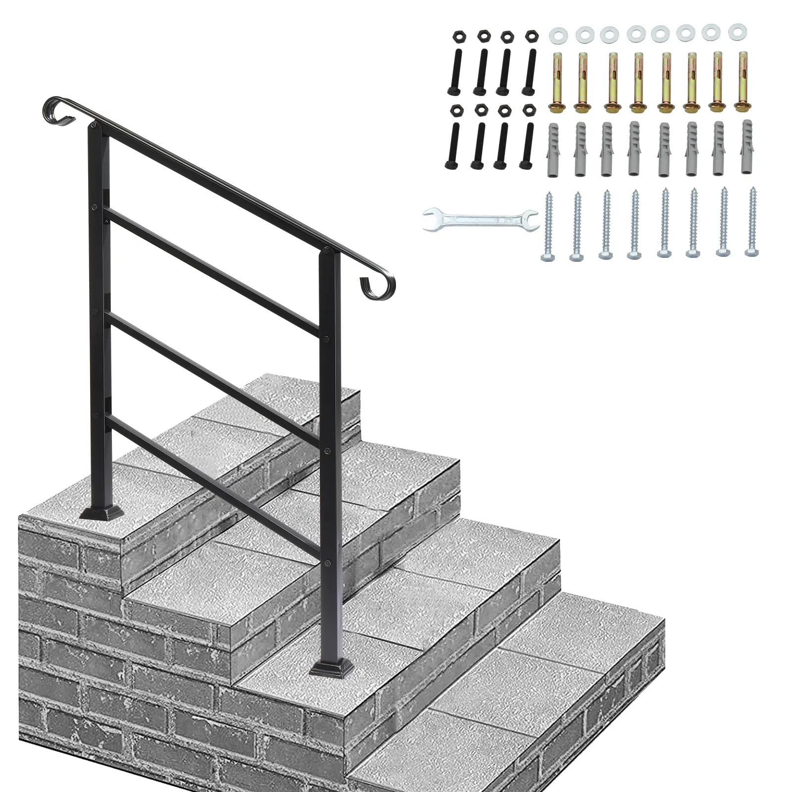 Handrails for Outdoor Steps, Wrought Iron Handrail Fits 1 or 3 Steps, Transitional Handrail with… image 5