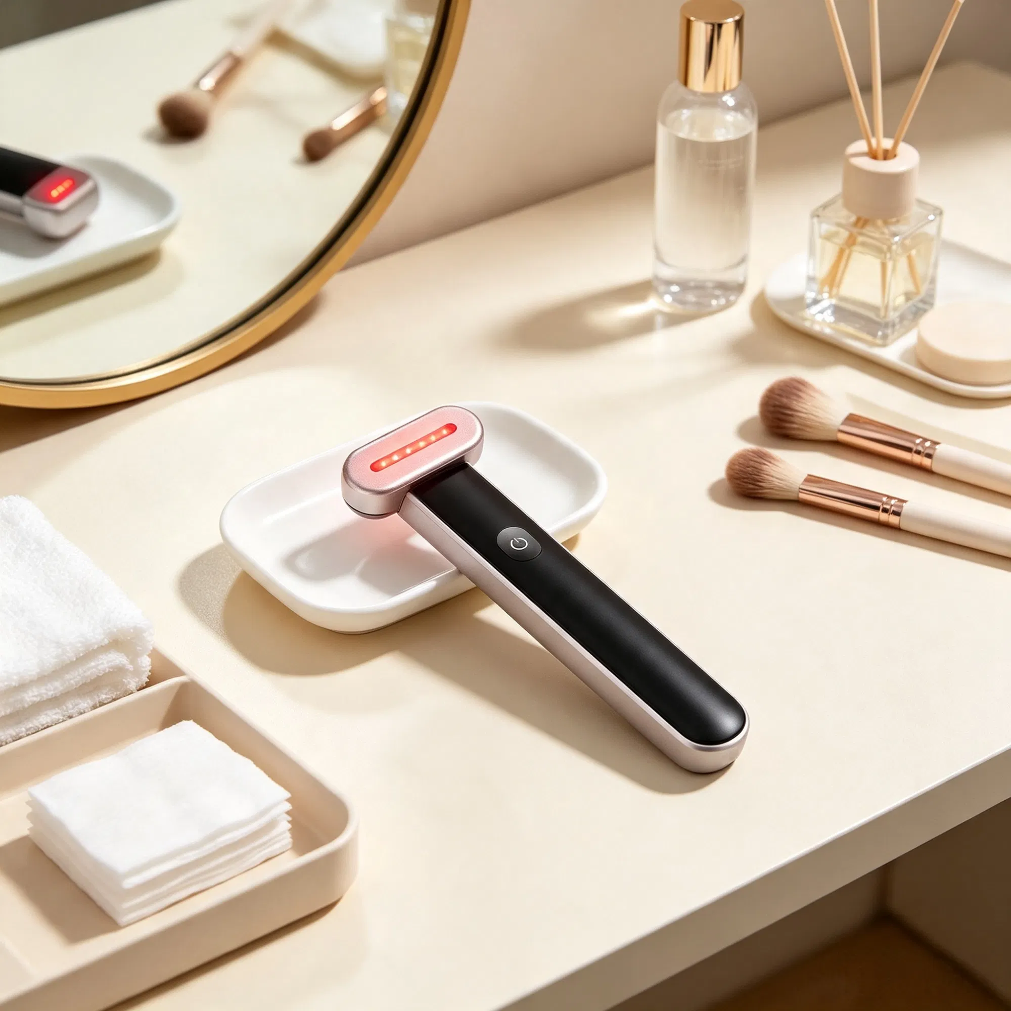 Red Light Therapy Facial Wand, 7-Color LED Beauty Device with Microcurrent, Heating & Vibration for Face & Neck
