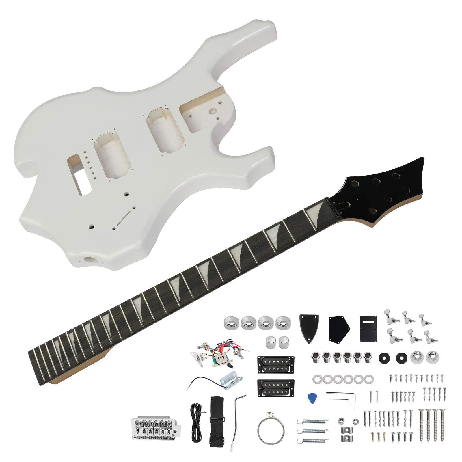 DIY 6 String Flame Shaped Style HSH Electric Guitar Kits with Mahogany Body, Maple Neck and Accessories… image 7