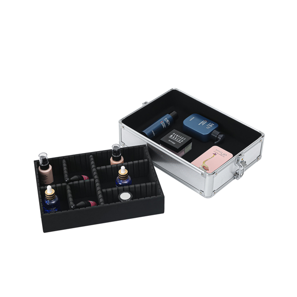4-in-1 Draw-bar Style Interchangeable Aluminum Rolling Makeup Case Silver-33