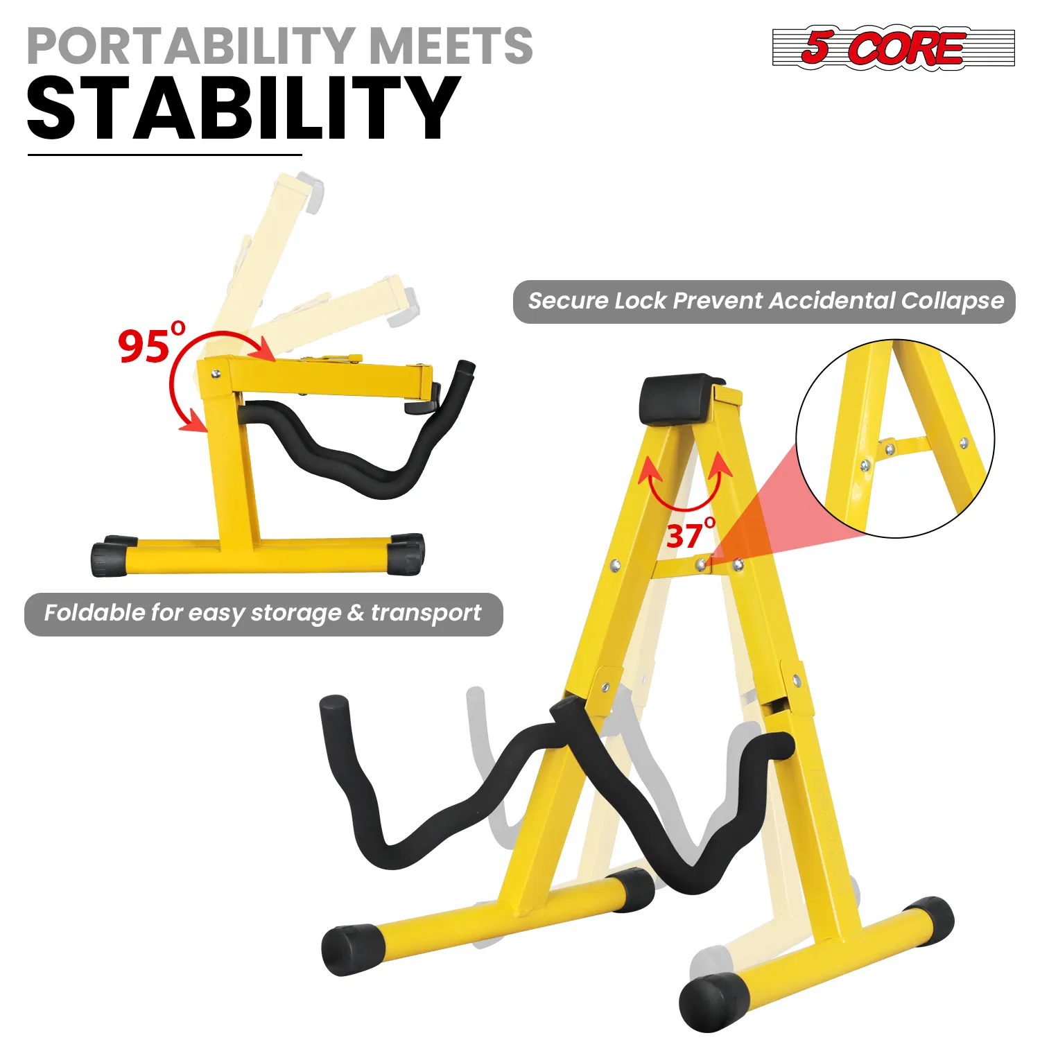 5 Core Guitar Stand 2PC A Frame w Soft Foam Arm Non Slip Rubber for Acoustic Electric Bass image 3