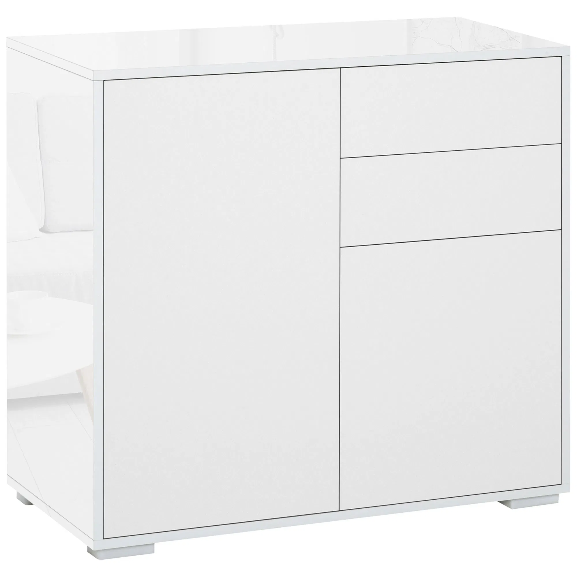 High Gloss Buffet Sideboard with 2 Drawers, 2 Doors and Adjustable Shelf, Kitchen Storage Cabinet with Push Open Design, White
