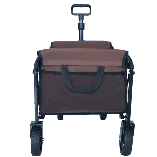 Expandable Dual-Layer Utility Wagon with 100% Extra Space - Grocery Cart for Camping, Shopping, Sports, Gardening, Fishing, Supports 225lbs, Brown -44