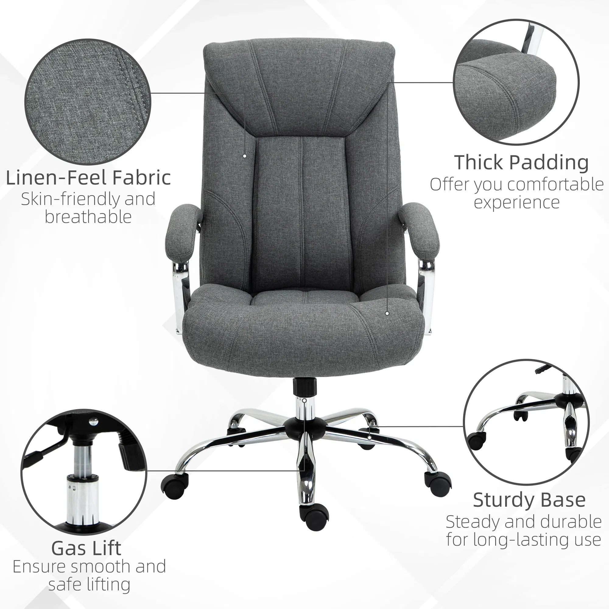 High Back Swivel Home Office Chair Task Ergonomic Linen Fabric — photo 3