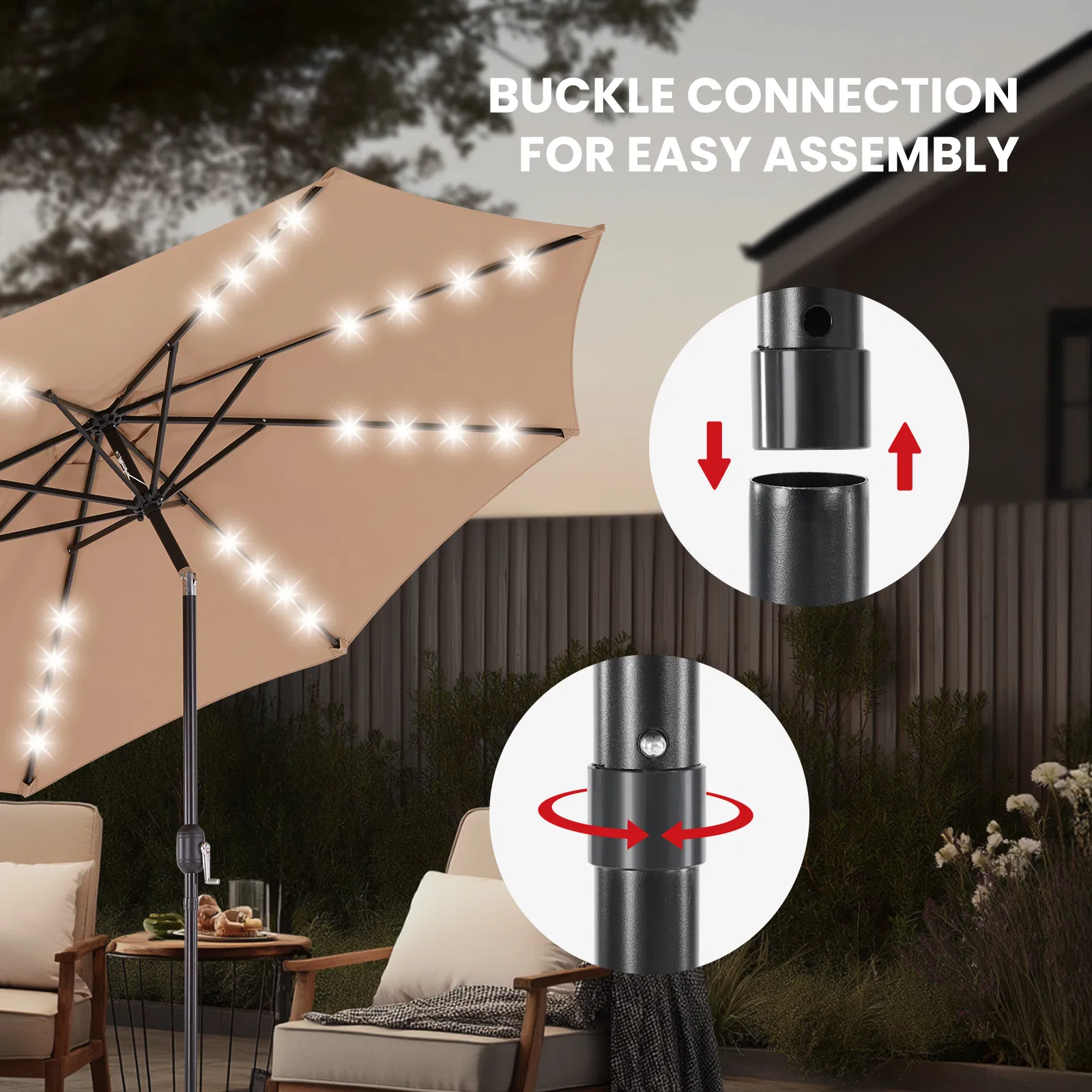 10ft Solar Polyester 32 LED Lighted Patio Umbrella with Tilt Adjustment and UV-Resistant Fabric image 9