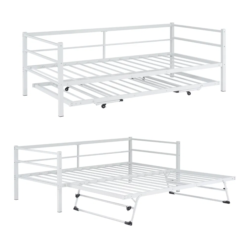 White Twin Size Metal Sofa Bed - Convertible Daybed with Pull-Out Trundle , Multi-Functional for Small…