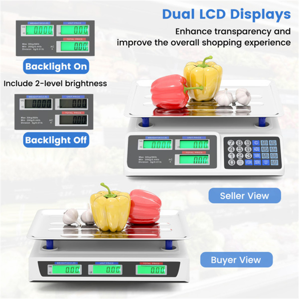 66lb/30kg Digital Produce Scale: 0.01lb/5g Precision, Dual Backlit LCD, 3 Power Options, Detachable Stainless Steel Platform for Market/Deli-16