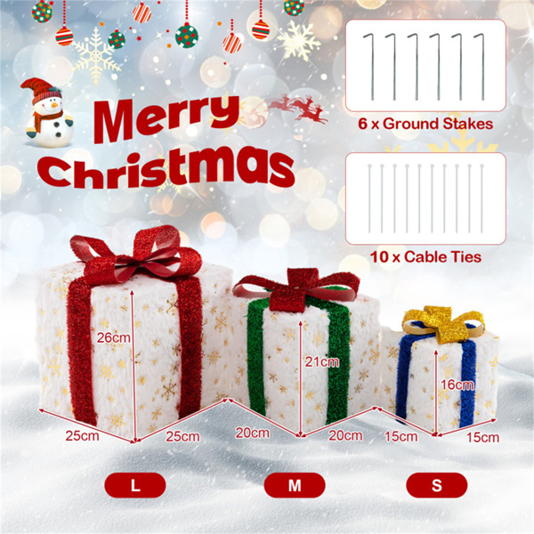 Christmas LED Gift Decor - 3 Stackable Boxes, Sturdy Waterproof Design, Fireplace/Tree/Porch Display-14