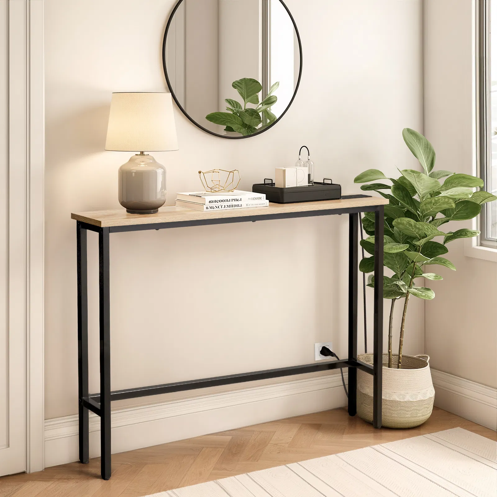39.4" Narrow Console Sofa Table with Power Outlets and USB Ports, Skinny Couch Table with Metal Frame and… image 9