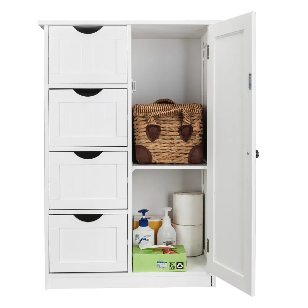 Single Door Bathroom Storage Cabinet with 4 Drawers White image 6
