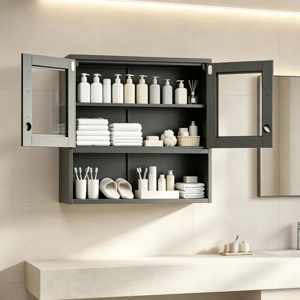 Steel 31.50" 31.50" 11.81" wall cabinet (without lights), steel display case, black