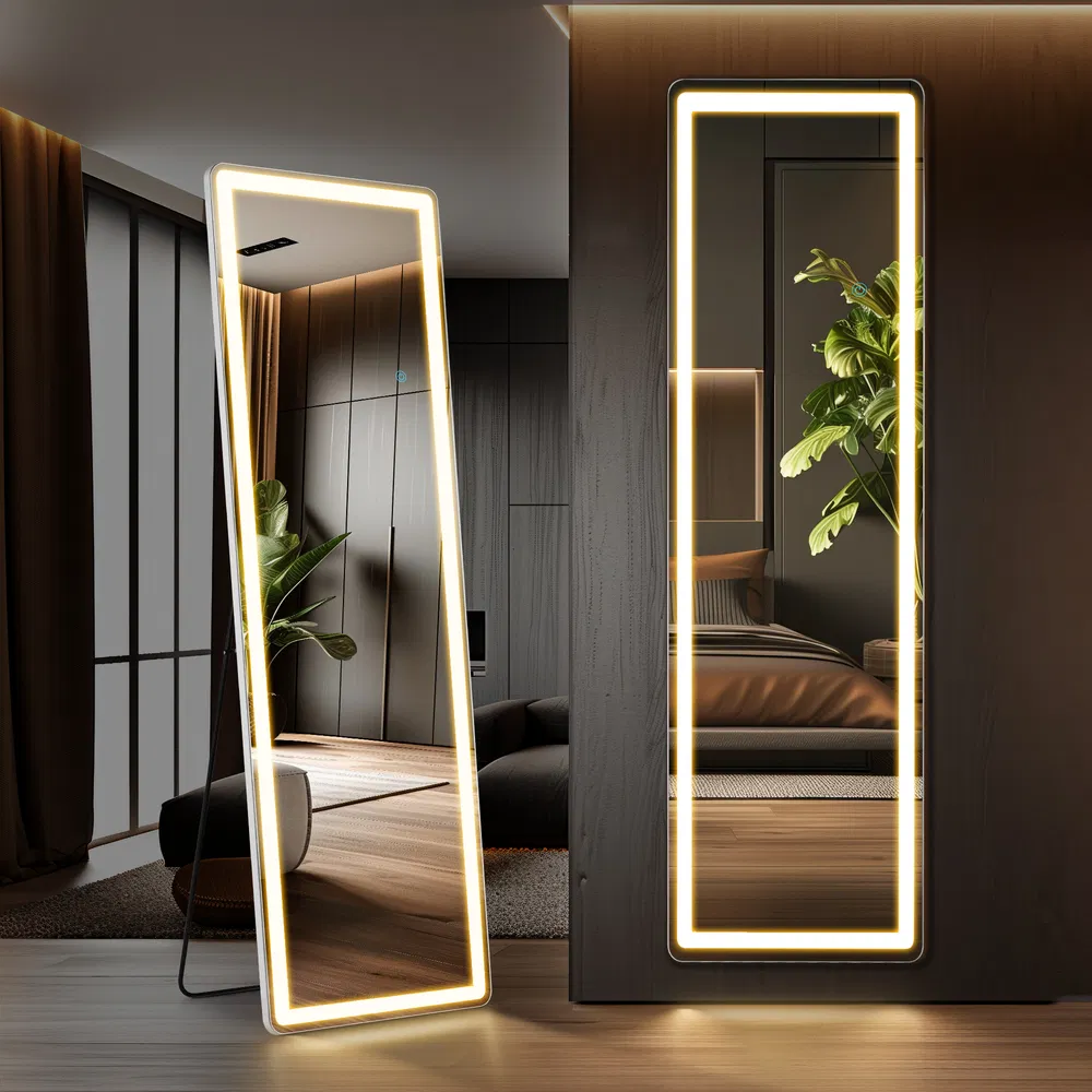 3 Color Lighting Mirror with LED Lights, 64"x21" Lighted Floor Standing Mirror with Stand, Wall Mounted Hanging image 7
