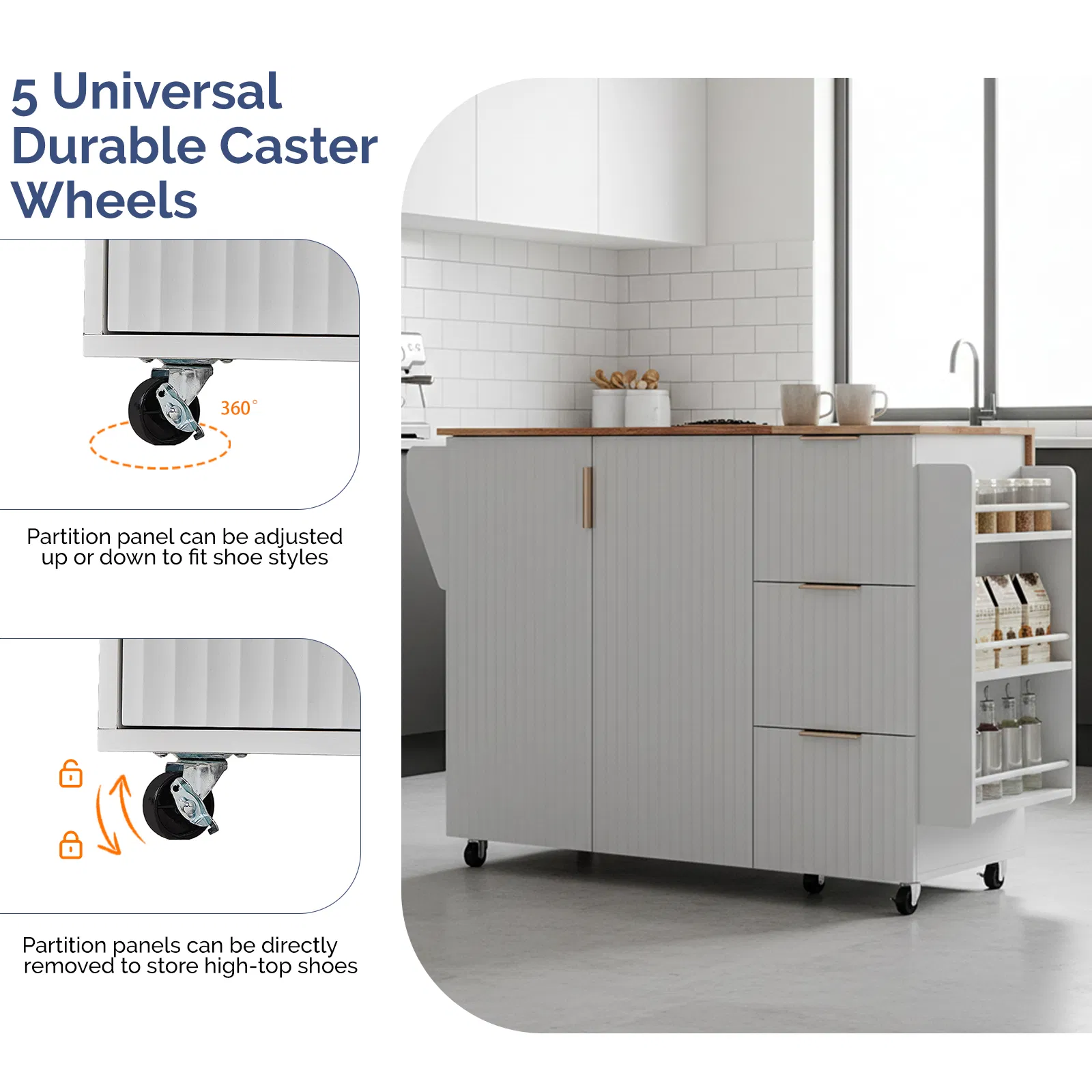 (Do Not Sale on Amazon) 2-Door 3-Drawer Grille Food Cart Champagne Gold Thermoformed Door Panels Rubber… image 6