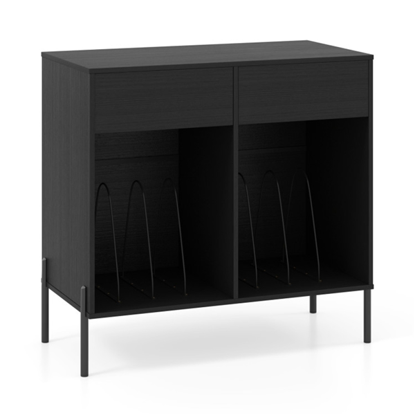 Record Player Storage Stand - Customizable Vinyl Compartments, Built-in Charging Station, Metal Legs & Floor-Protecting Pads-13