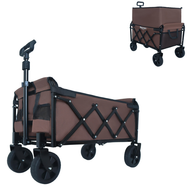 Expandable Dual-Layer Utility Wagon with 100% Extra Space - Grocery Cart for Camping, Shopping, Sports, Gardening, Fishing, Supports 225lbs, Brown -37
