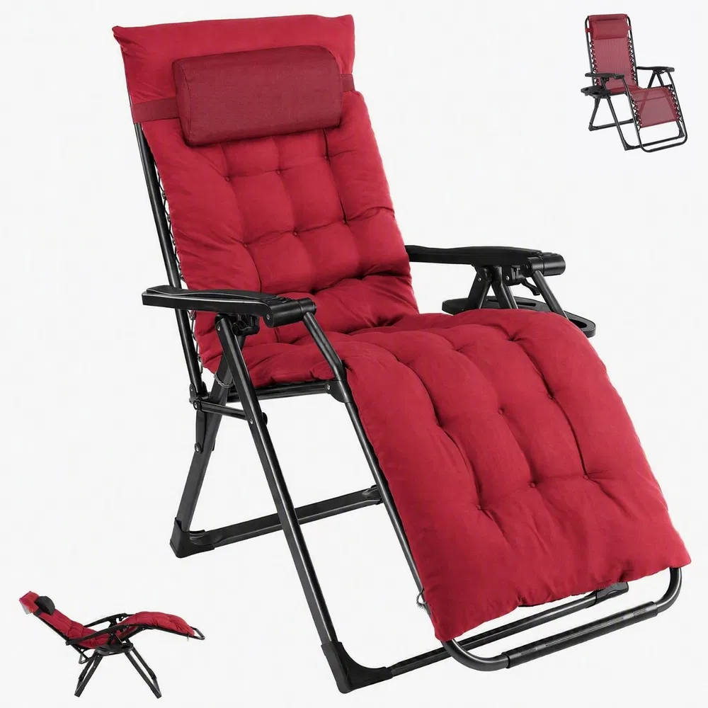 Zero Gravity Chair with Cushion, Folding Outdoor Lounge Chair with Cup Holder and Headrest for Patio, Strong Capacity image 5