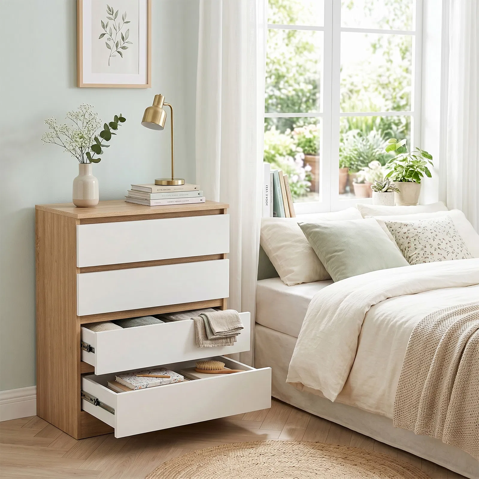Handle-Free 4-Drawer Storage Cabinet Color-Block Drawer Dresser 23.62*14.96*30.71in Wood-Tone Cabinet… image 11