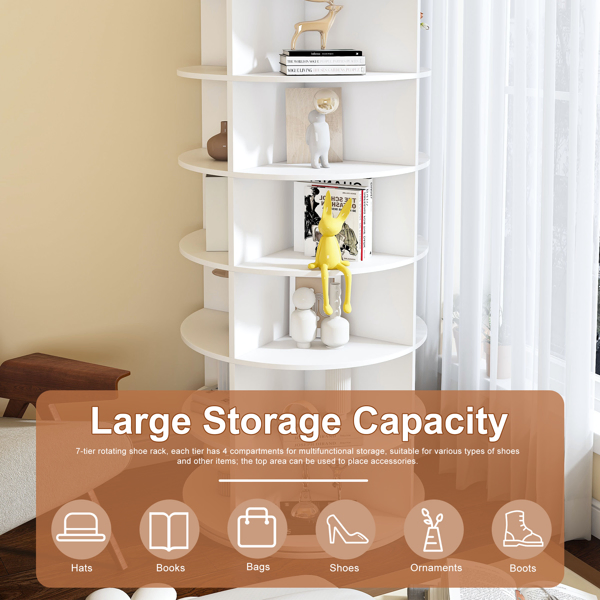 Rotating Shoe Rack Tower, 7-Tier Spinning Storage Rack, Free Standing 360° Revolving Shoe Organizer, Holds 28 Pairs of Shoes (7-Tier,White) -29