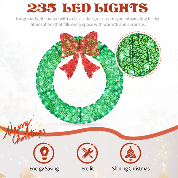 36in Pre-lit Outdoor Christmas Wreath Decoration, Lighted Metal Wreath with Red Bow, Remote Control LED Lights with Timer, for Front Door Gate Wall Indoor Outdoor Holiday Party-14