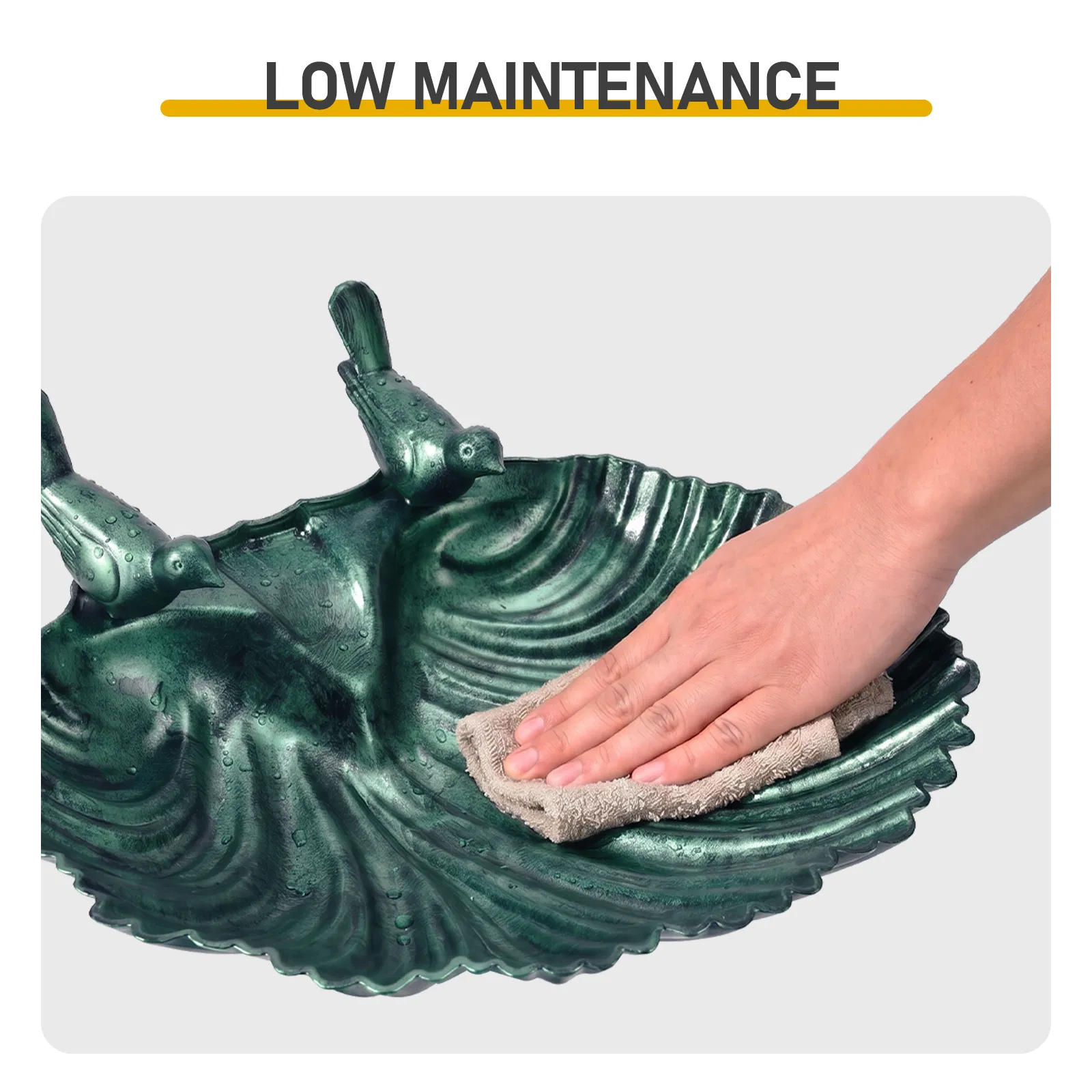 50*36*81cm Dark Green Resin Bird Bath With Shell Edge & 1.4W Solar Fountain image 5
