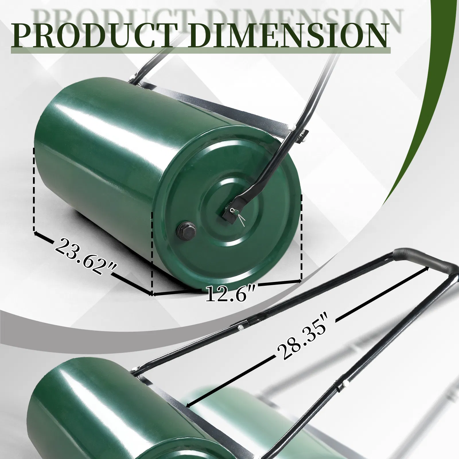24in Heavy Duty Steel Lawn Roller, Garden Roller Can Be Filled with Water or Sand, Hand Roller with U-shaped Handle, Green & Black image 12