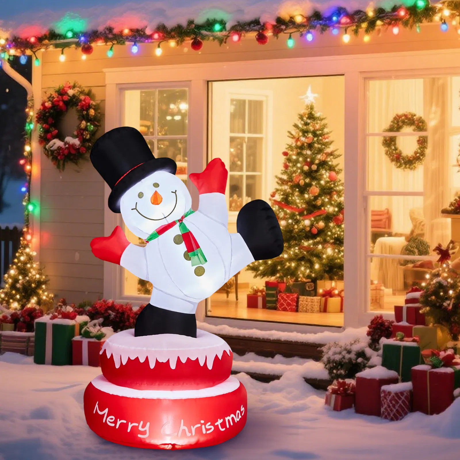 4.8FT Lighted Christmas Inflatable Decoration, Large Rotating Snowman with Motor, Funny Blow Up Yard… image 8