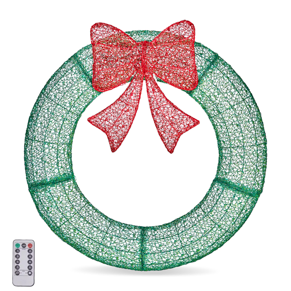 36in Pre-lit Outdoor Christmas Wreath Decoration, Lighted Metal Wreath with Red Bow, Remote Control LED Lights with Timer, for Front Door Gate Wall Indoor Outdoor Holiday Party-13