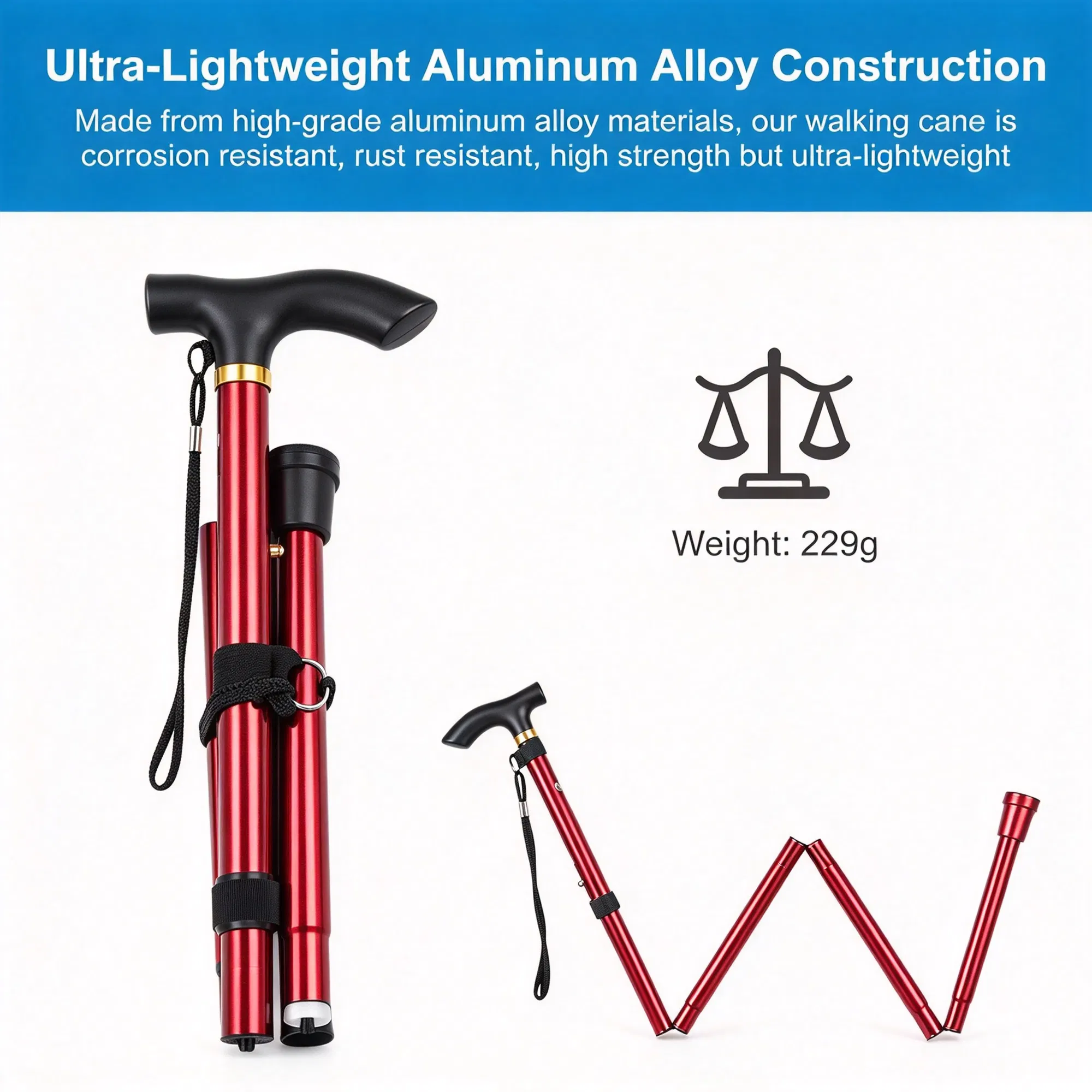 Folding Aluminum Hiking Stick with T-Handle