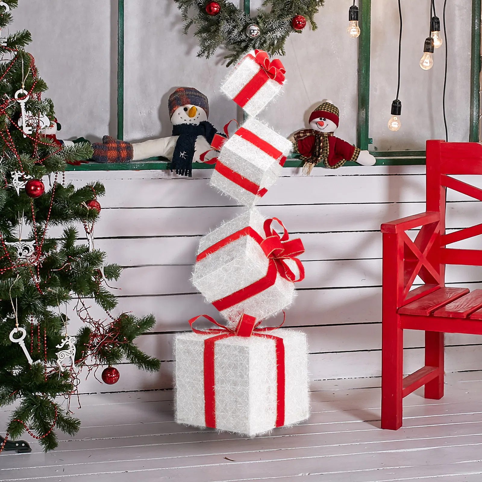 3FT Lighted Gift Box Tower, Pre-lit Stacked Present Boxes Ornament with 80 LED Warm White Lights and… image 13
