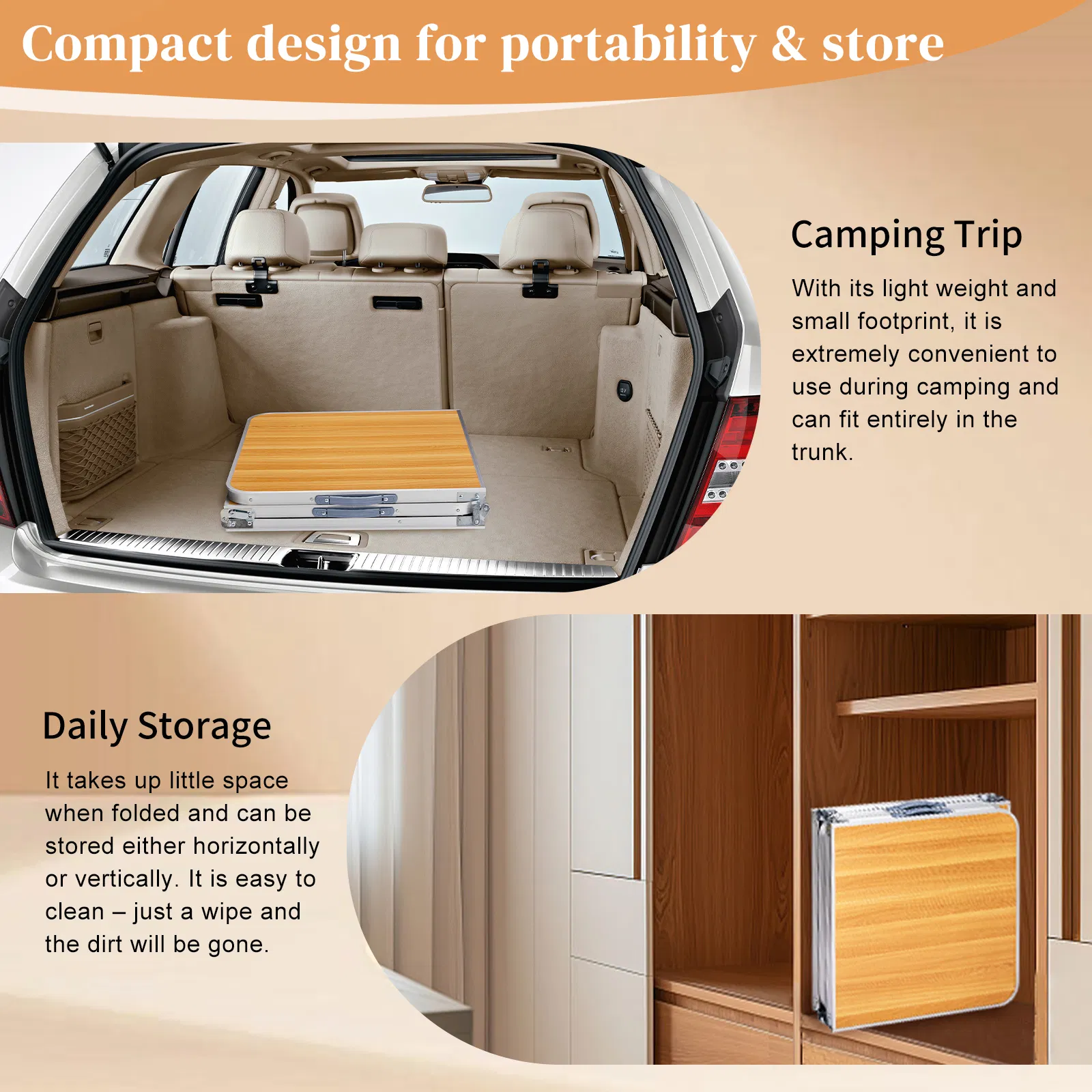 6ft Aluminum Alloy Folding Table wood grain color image 7