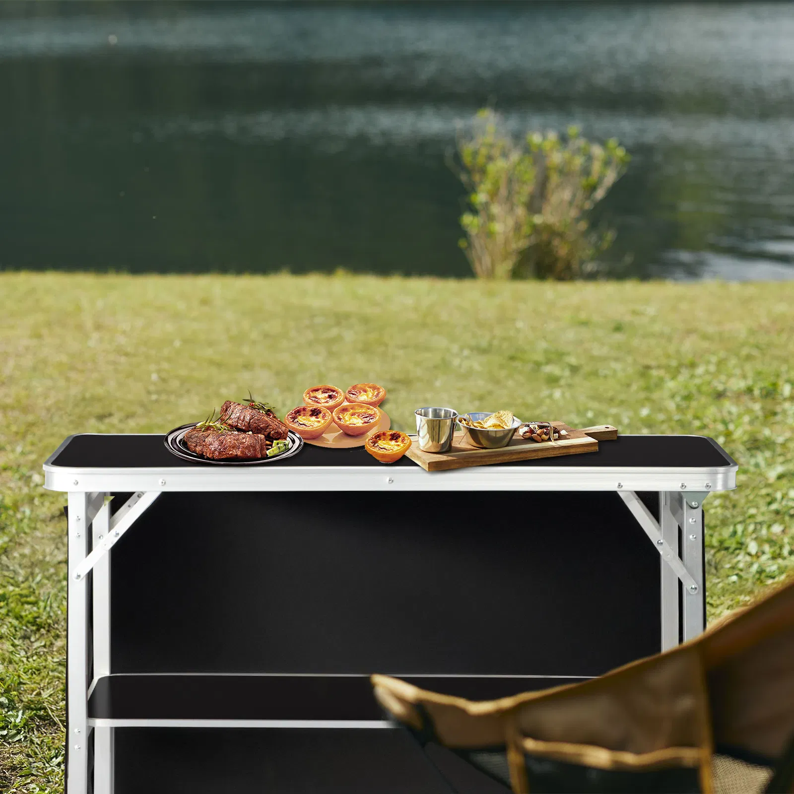 Portable Folding Bar Table with Shelf, Tradeshow Podium Table with Black Skirt and Carrying Bag, for… image 14