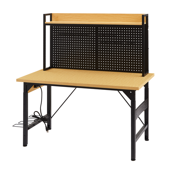 48''Adjustable Workbench with pegboard, Heavy Duty Wooden Desktop Workbench with Wheels, 1600 lb. Load Capacity, Rolling Workbench with AC/USB Outlet, Hooks, Shelf, for Garage, Workshop, Office, Home.-43