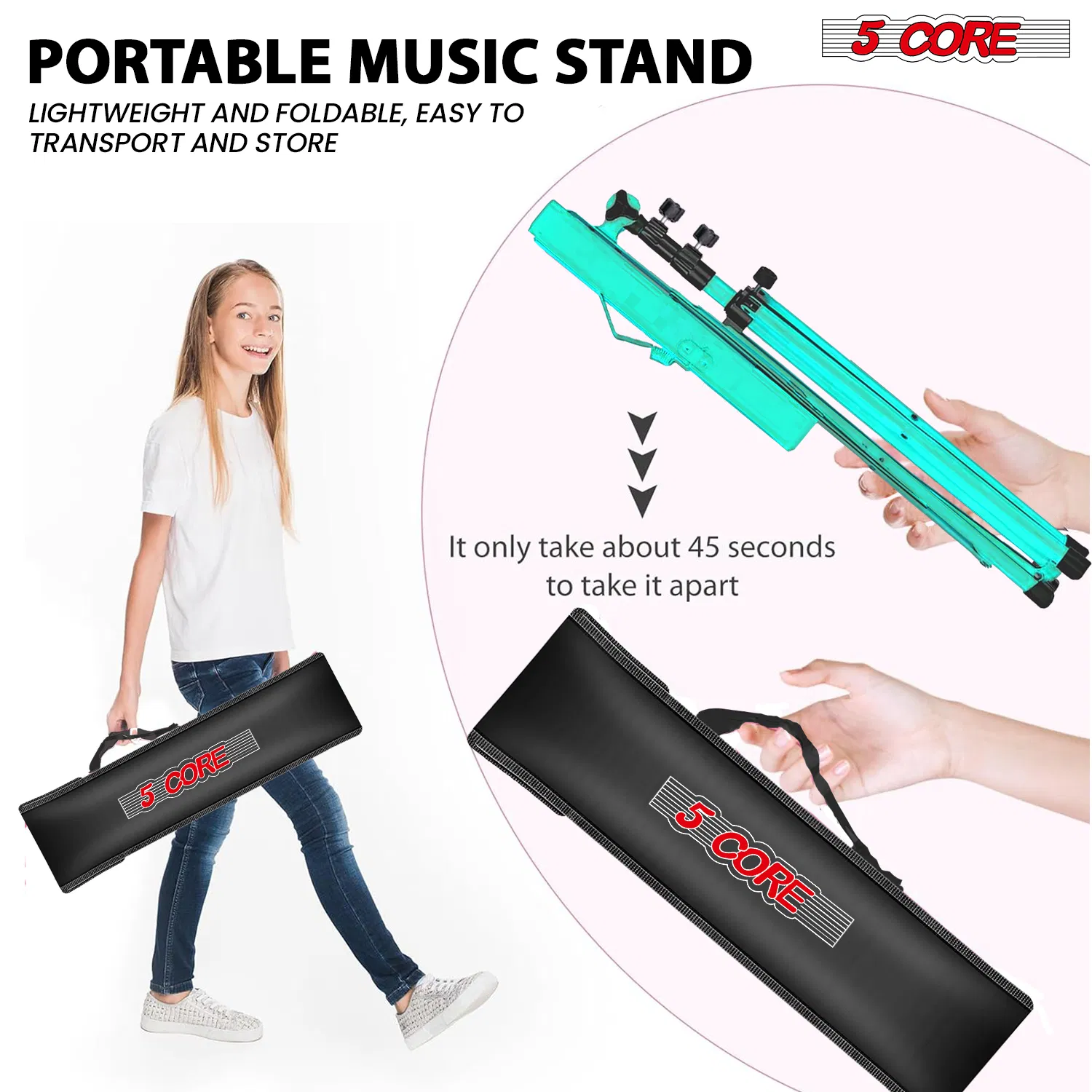 5 Core Music Stand Adjustable Desktop Book Stands Portable Sheet Holder All Metal Foldable Bookstand image 5