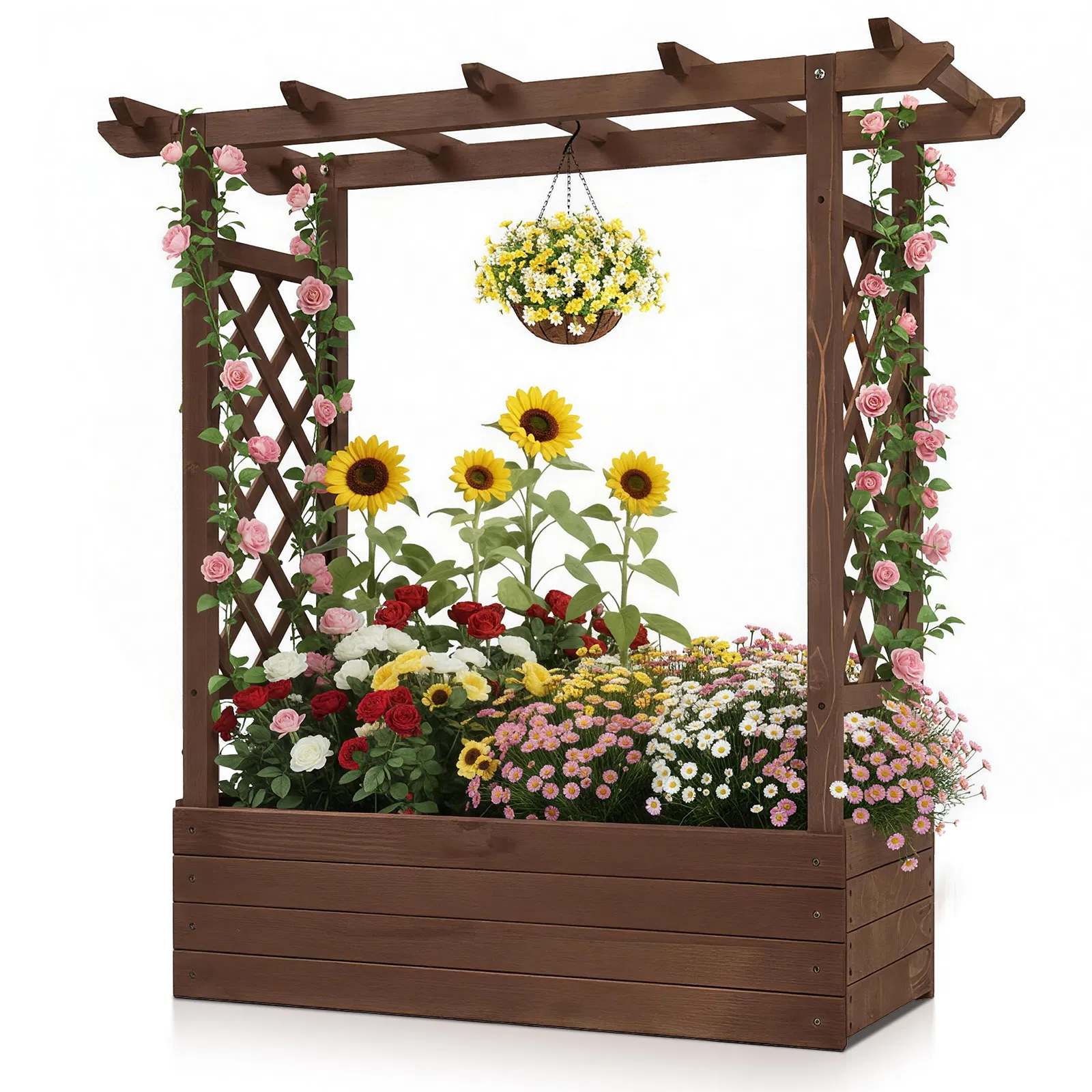 43.5*17.5*44.5 In Fir With Arched Lattice Raised Garden Bed Wooden Planting Frame Carbonized image 16