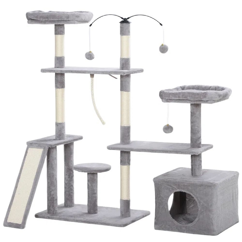 53" Cat Tree, Cat Tower with Scratching Posts, Cat Condo, Beds, Platforms, Toy Balls for Indoor Cats, Light Grey