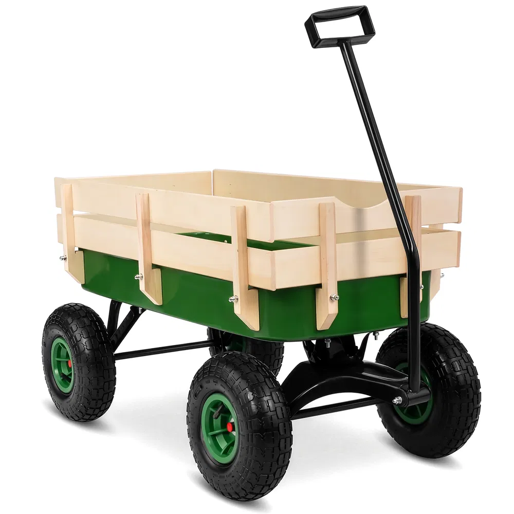 Heavy Duty Steel Wooden Side Support Cargo Wagon with 10" All-Terrain Air Tires, Up to 220lb Load…